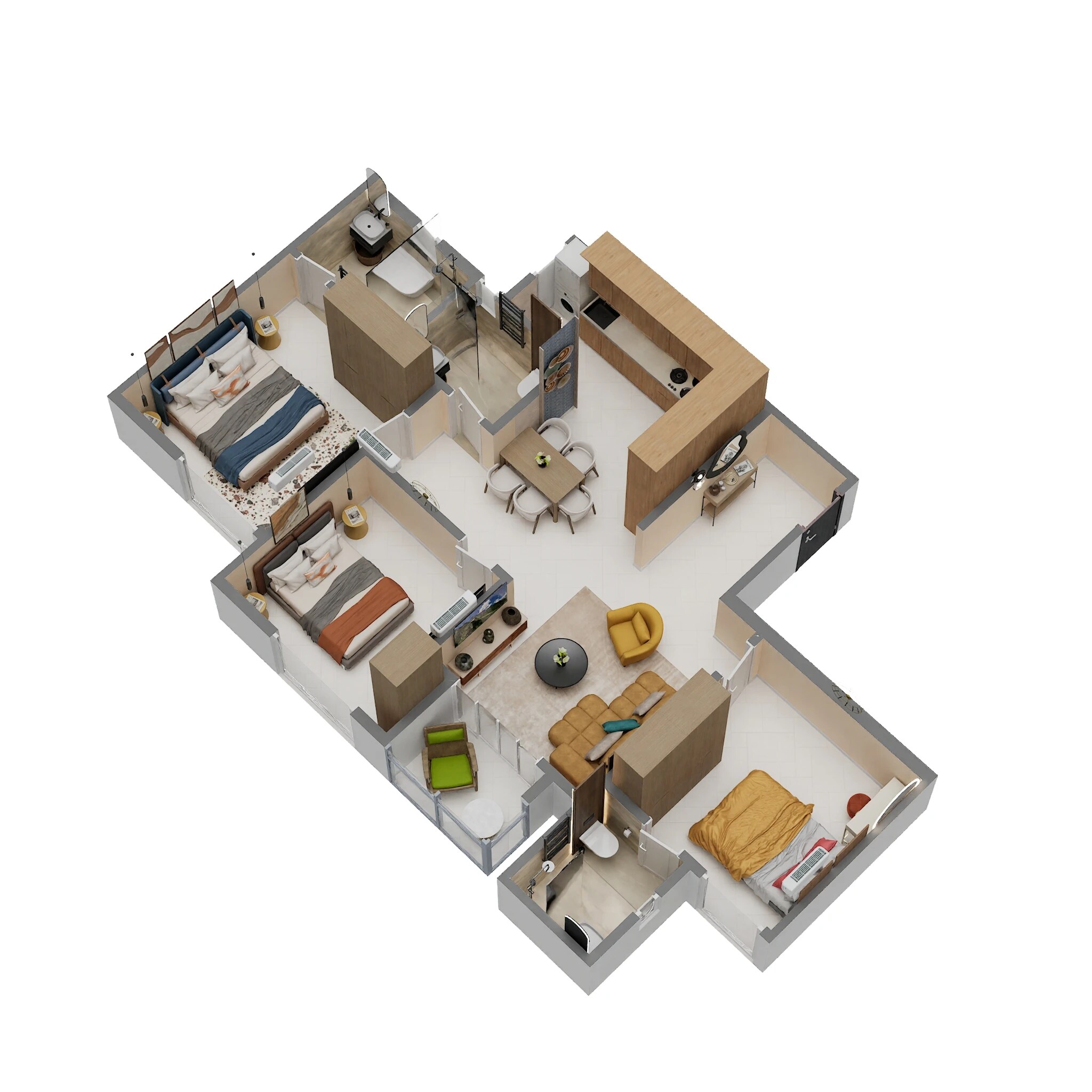 Floor plan of 3 BHK 1274 Sq. Ft. Apartment in Embassy Verde Phase 2, Bangalore