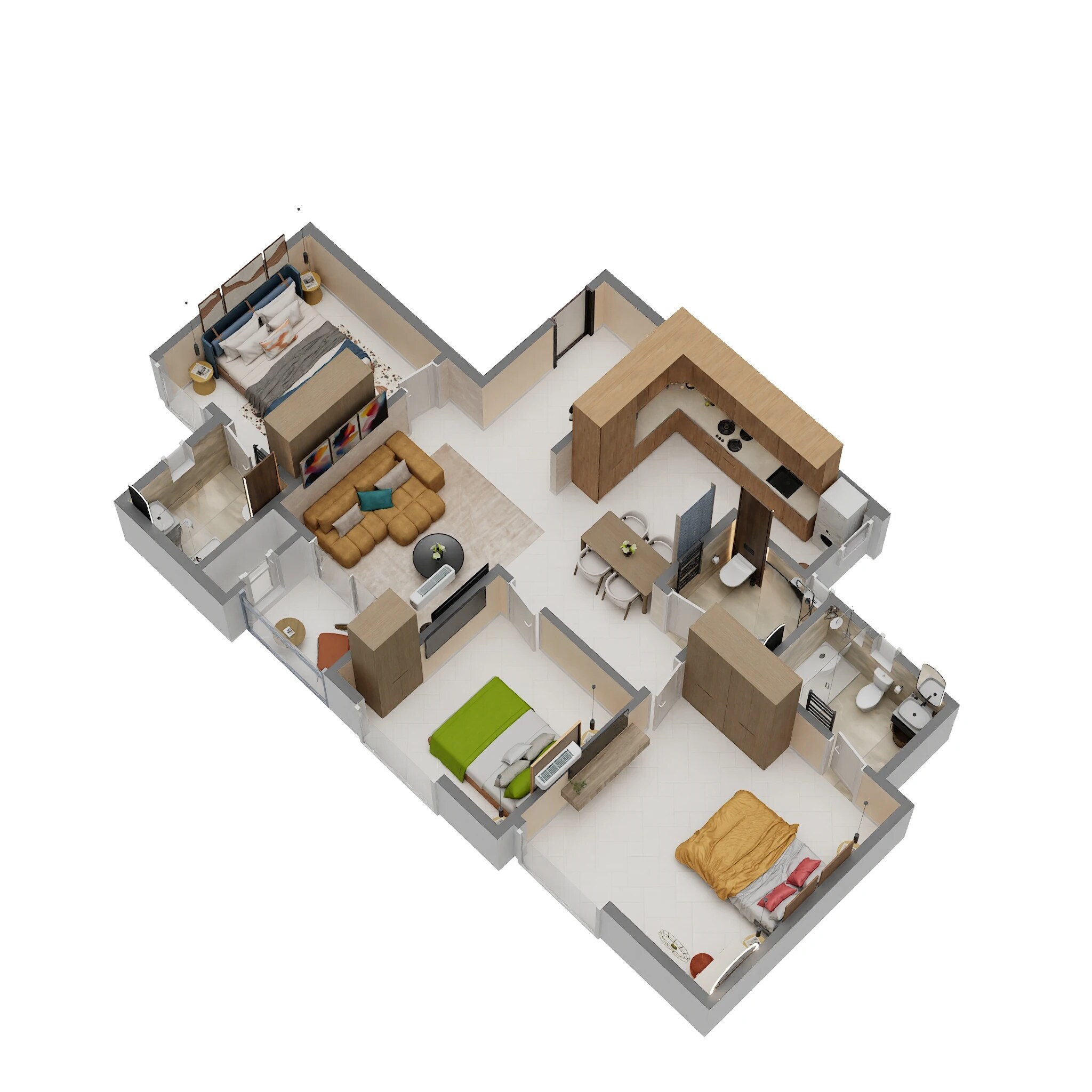 Floor plan of 3 BHK 1344 Sq. Ft. Apartment in Embassy Verde Phase 2, Bangalore