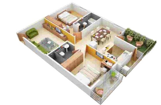 Floor plan of 2 BHK 1012 Sq. Ft. Apartment in Emerald Estancia, Bangalore
