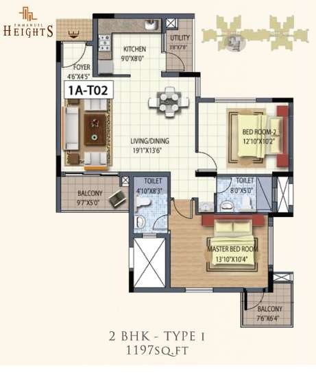 2 BHK 1197 Sq. Ft. Apartment in Emmanuel Heights