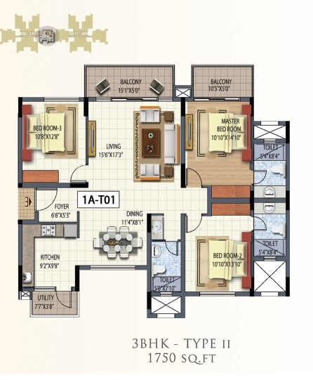 3 BHK 1750 Sq. Ft. Apartment
