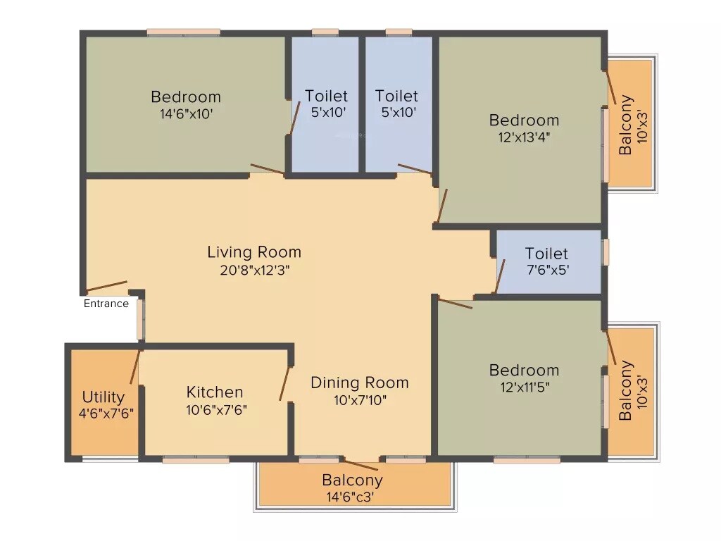 3 BHK 1394 Sq. Ft. Apartment