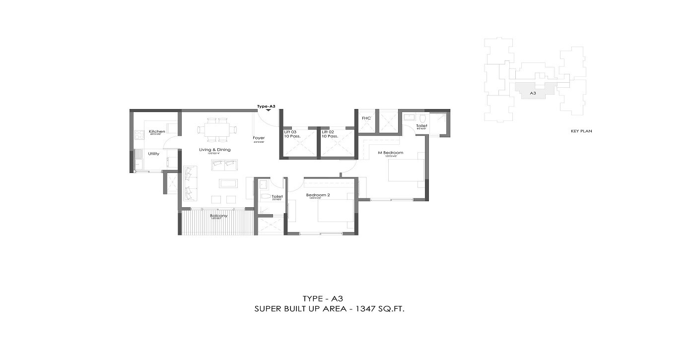 Floor plan of 2 BHK 1347 Sq. Ft. Apartment in Esteem Altitude, Bangalore