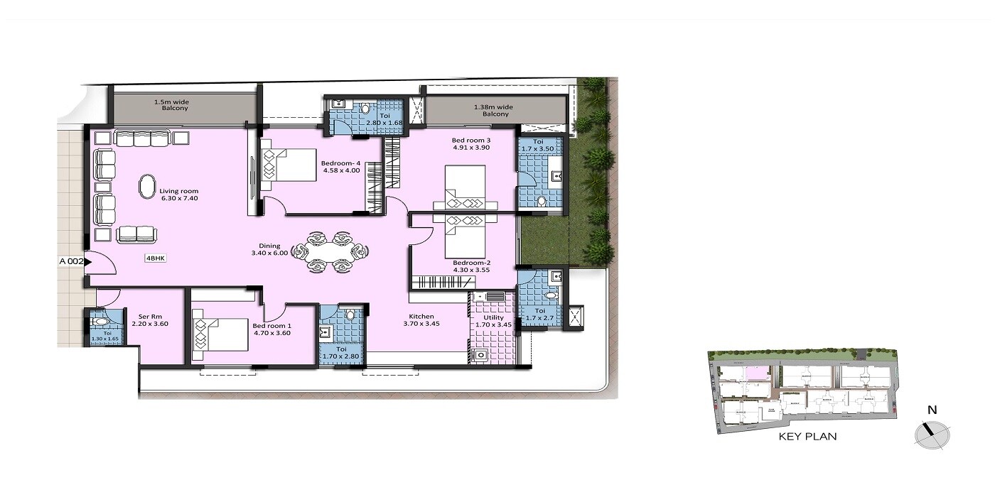 Floor plan of 4 BHK 2630 Sq. Ft. Apartment in Esteem Kings Court, Bangalore