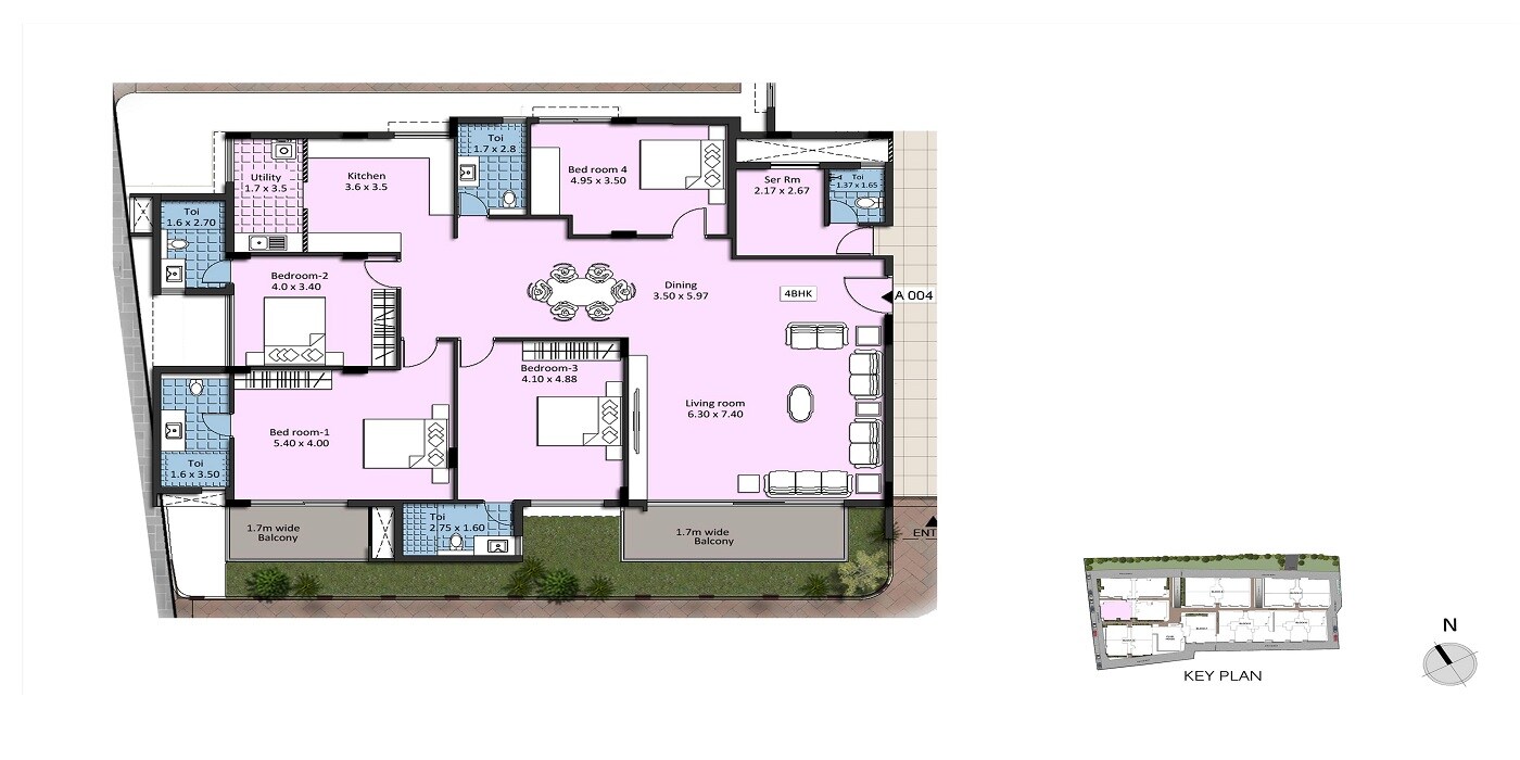 Floor plan of 4 BHK 2800 Sq. Ft. Apartment in Esteem Kings Court, Bangalore