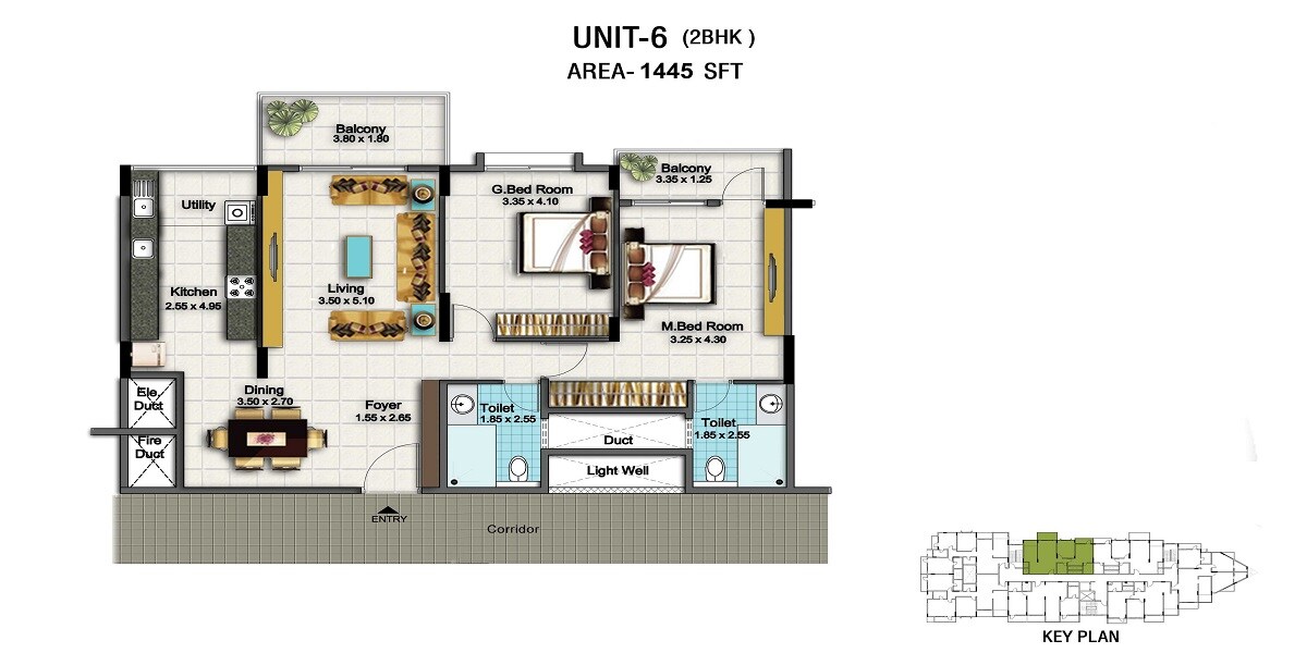 Floor plan of 2 BHK 1445 Sq. Ft. Apartment in Esteem Splendor II, Bangalore