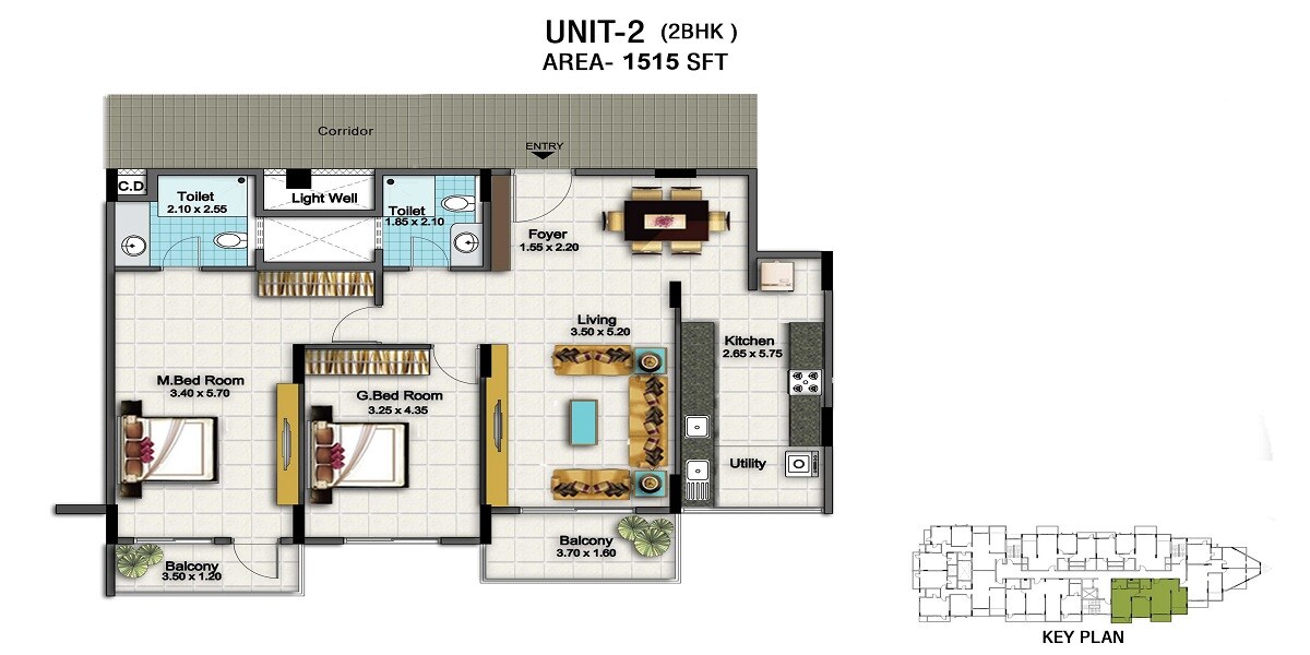 Floor plan of 2 BHK 1515 Sq. Ft. Apartment in Esteem Splendor II, Bangalore