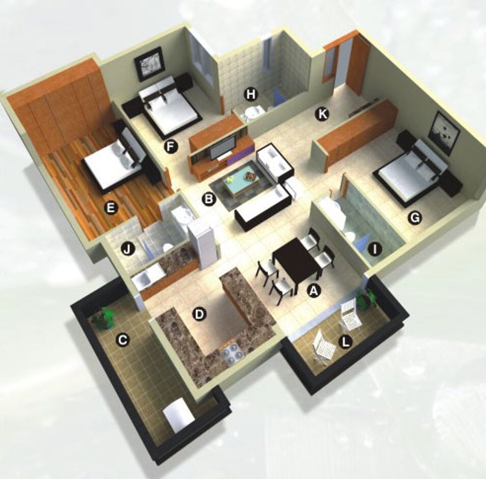 Floor plan of 3 BHK 1650 Sq. Ft. Apartment in Eswar Brindavanam, Bangalore