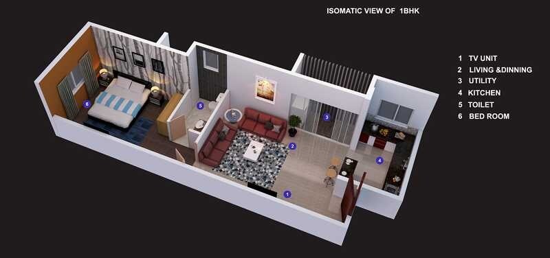 Floor plan of 1 BHK 620 Sq. Ft. Apartment in Eswar Dhruvam, Bangalore