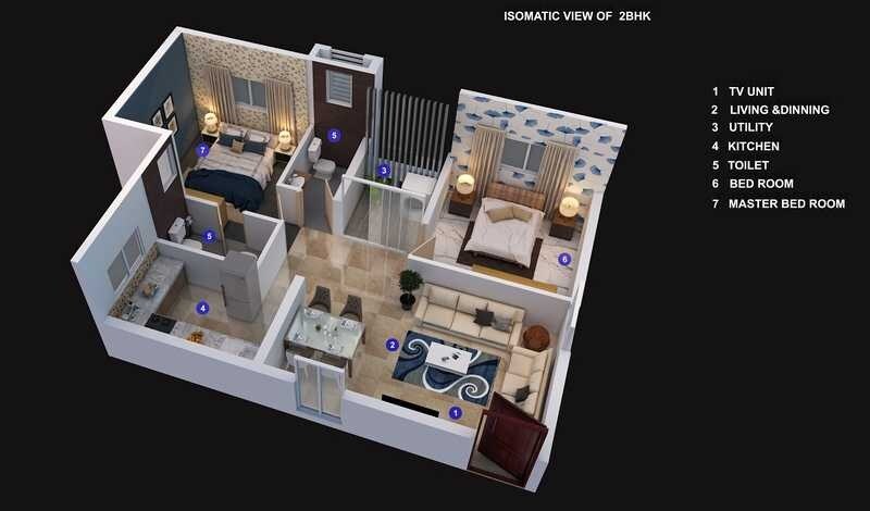 Floor plan of 2 BHK 660 Sq. Ft. Apartment in Eswar Dhruvam, Bangalore