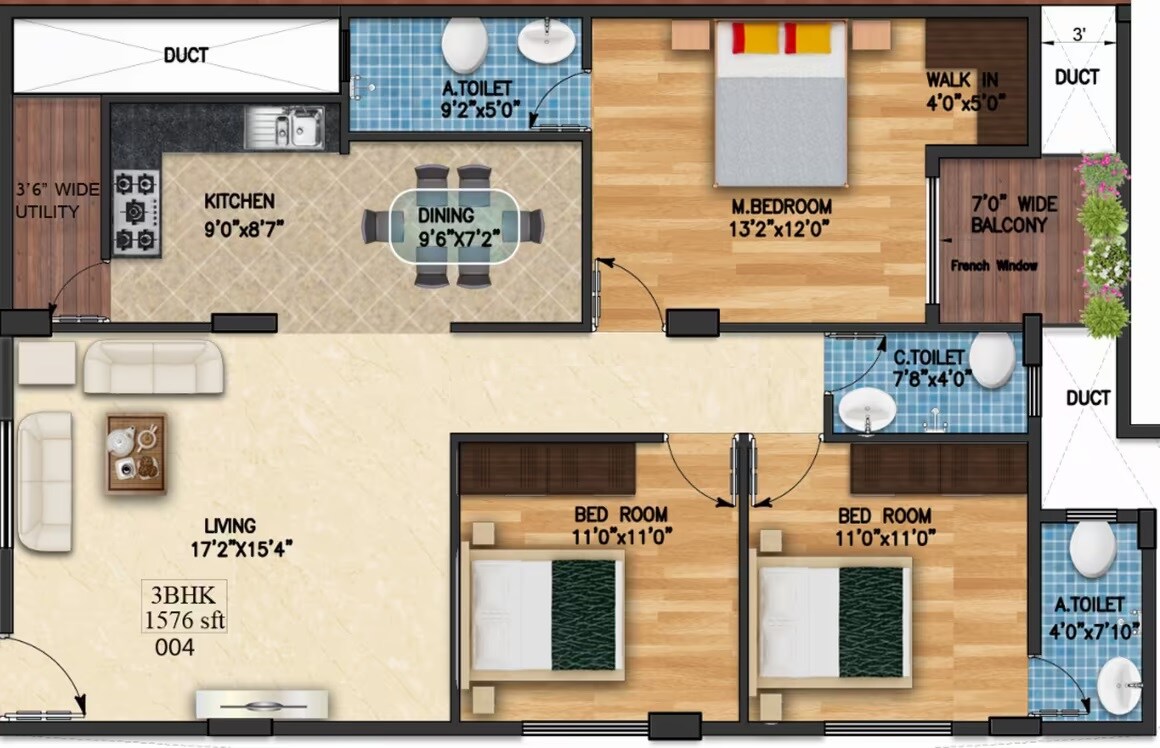Floor plan of 3 BHK 1576 Sq. Ft. Apartment in Eternity Epic, Bangalore