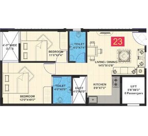 2 BHK 711 Sq. Ft. Apartment in Evershine Greenwoods
