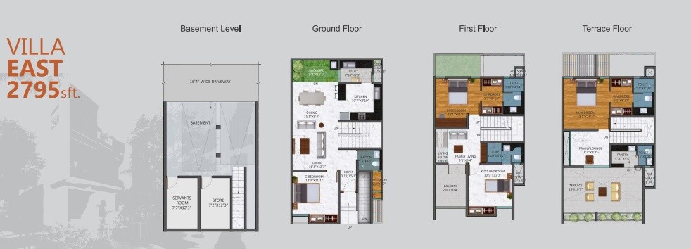 Floor plan of 4 BHK 2795 Sq. Ft. Row House in Excel Amber Meadows, Bangalore