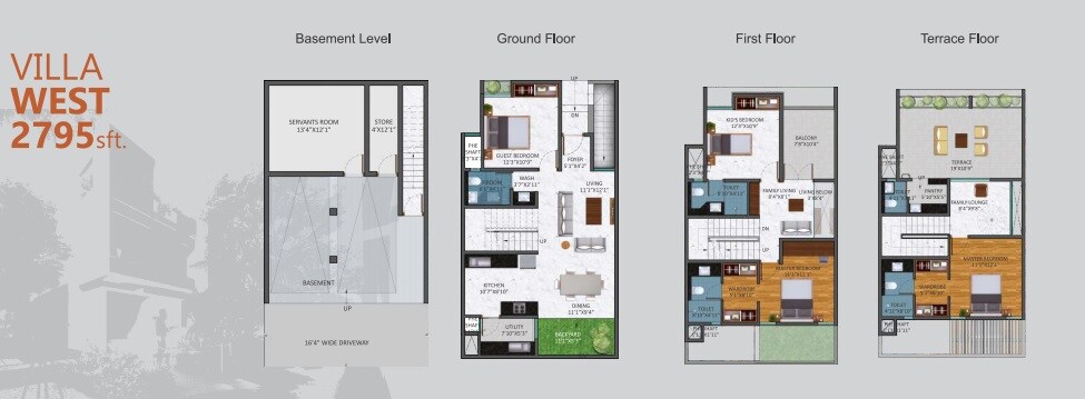 Floor plan of 4 BHK 2795 Sq. Ft. Row House in Excel Amber Meadows, Bangalore