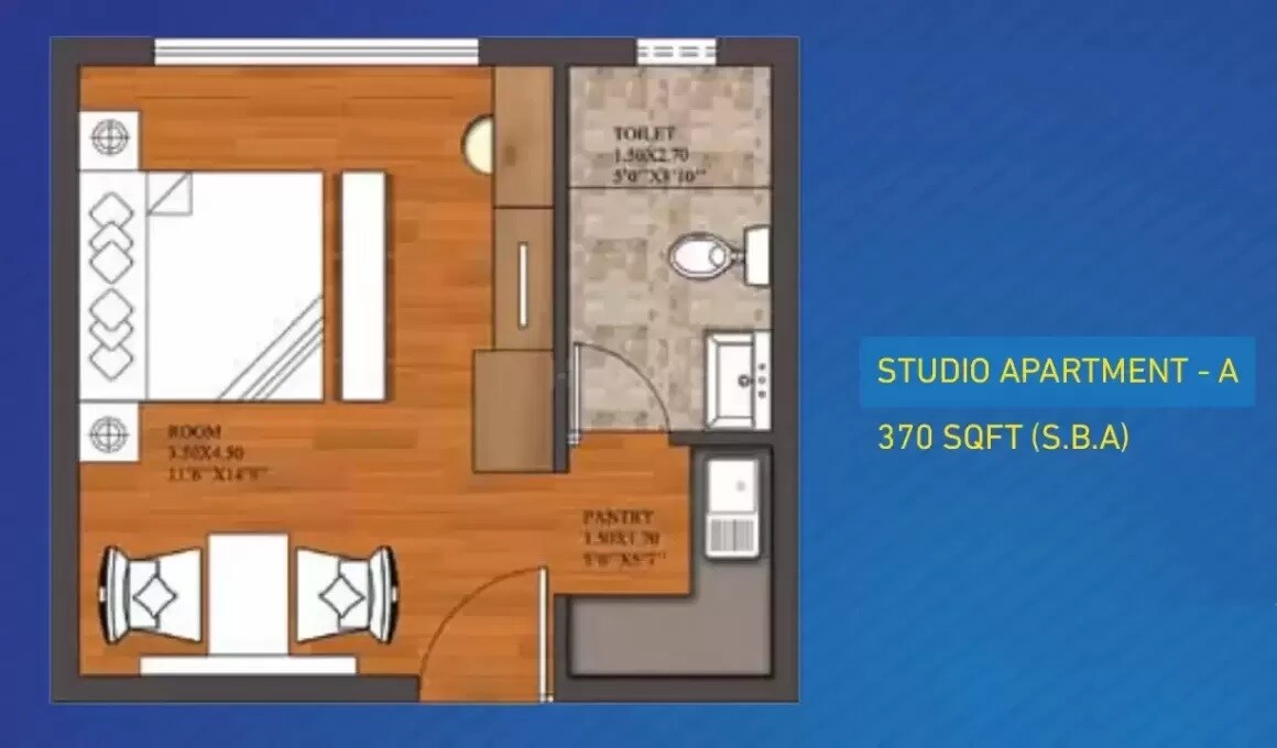 Floor plan of 370 Sq. Ft. Studio in Excel Code Name Five Rings, Bangalore