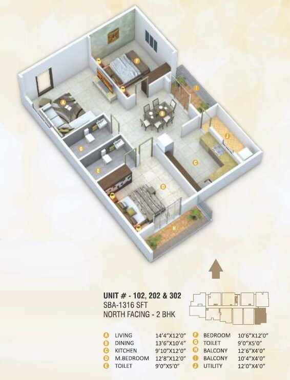 Floor plan of 2 BHK 1316 Sq. Ft. Apartment in Excel Golden Enclave, Bangalore