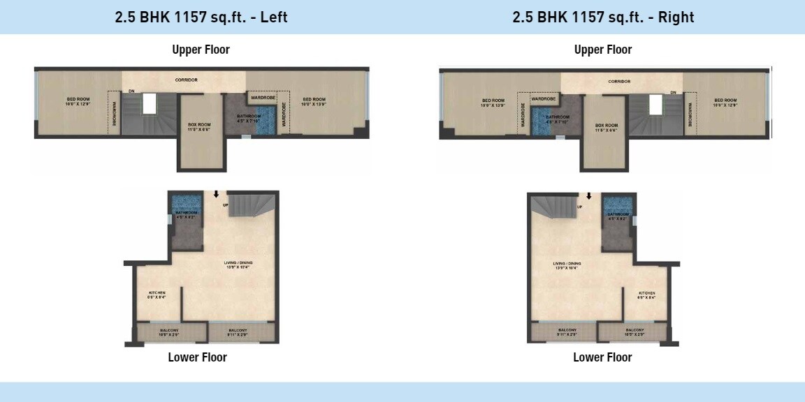 Floor plan of 2 BHK 1157 Sq. Ft. Apartment in Expat Vida, Bangalore