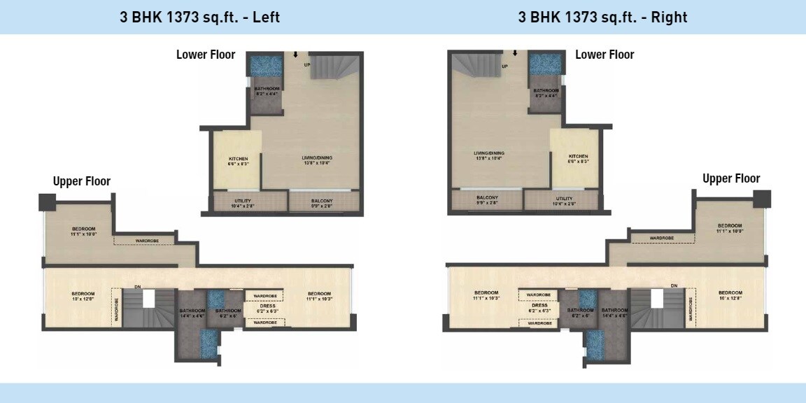 Floor plan of 3 BHK 1373 Sq. Ft. Apartment in Expat Vida, Bangalore