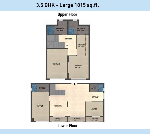 Floor plan of 3 BHK 1815 Sq. Ft. Apartment in Expat Vida, Bangalore