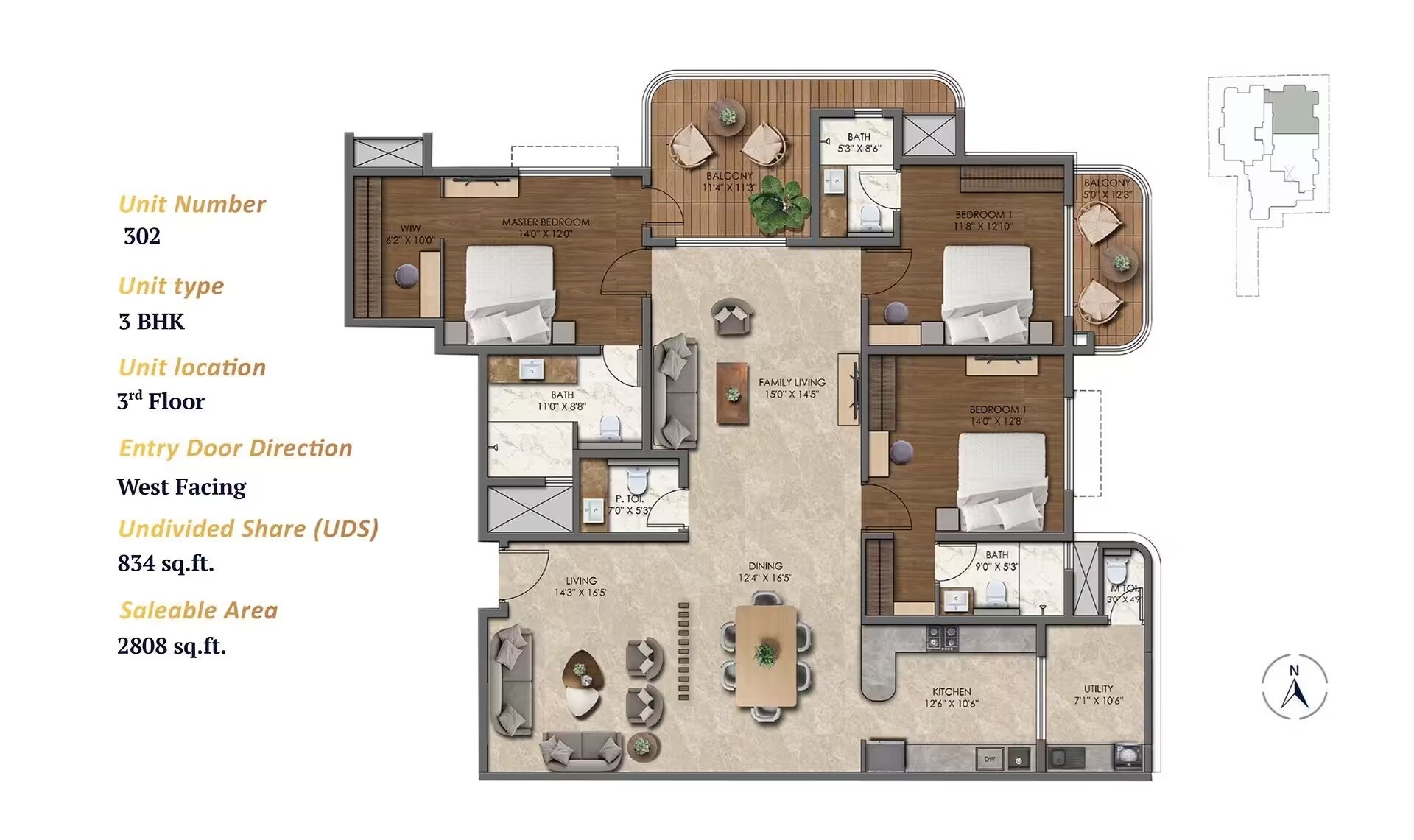 3 BHK 2808 Sq. Ft. Apartment