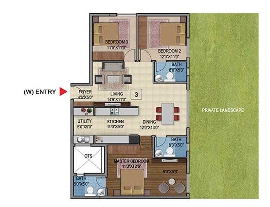 Floor plan of 3 BHK 1659 Sq. Ft. Apartment in Ezzy Gallery Central, Bangalore