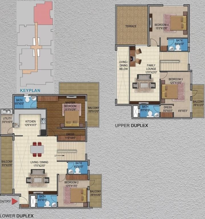 Floor plan of 4 BHK 3411 Sq. Ft. Apartment in Ezzy Gallery Central, Bangalore