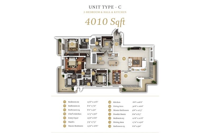 Floor plan of 3 BHK 4010 Sq. Ft. Apartment in Ezzy The Avenue, Bangalore