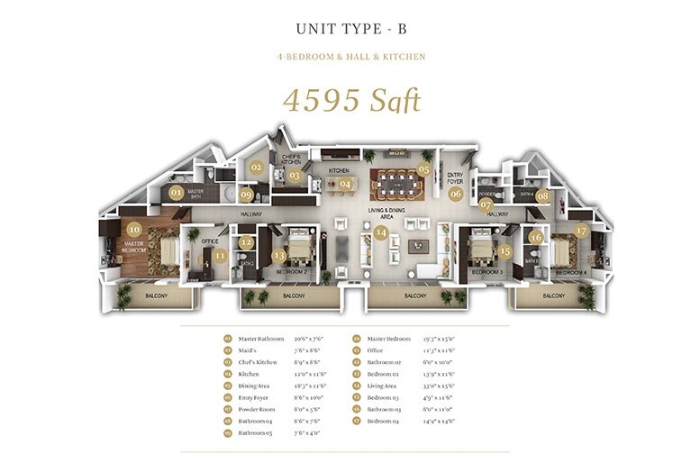 Floor plan of 4 BHK 4595 Sq. Ft. Apartment in Ezzy The Avenue, Bangalore