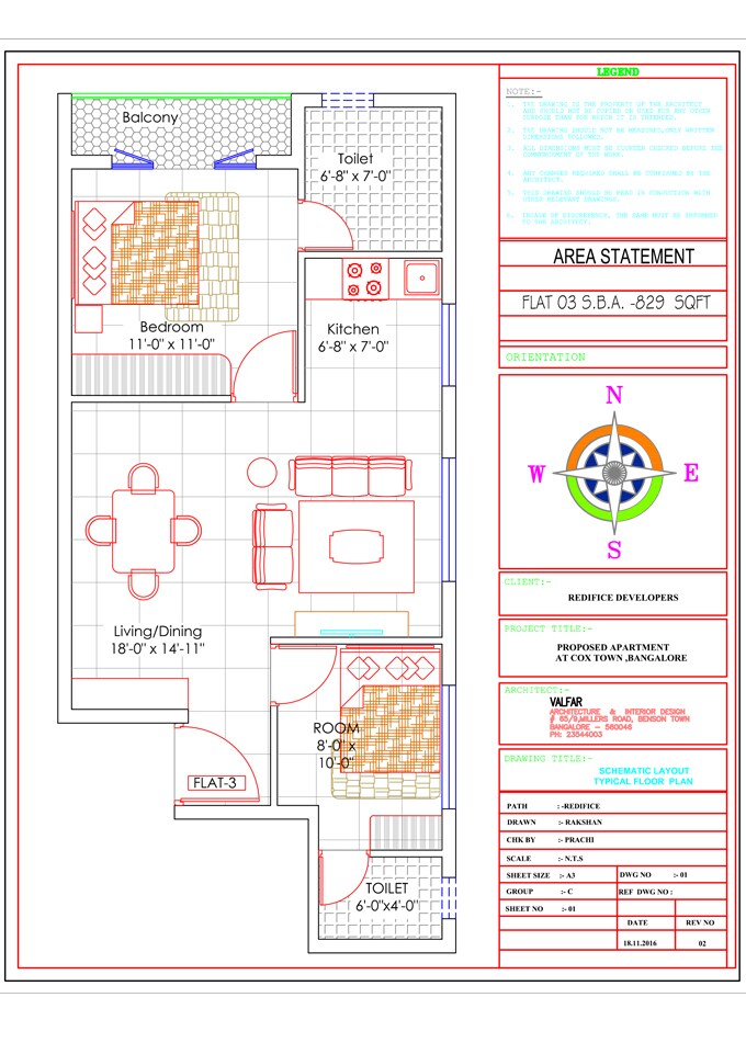 Floor plan of 2 BHK 829 Sq. Ft. Apartment in Feather Stone East Bourne, Bangalore