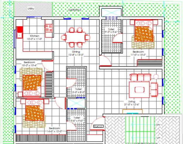 Floor plan of 3 BHK 1736 Sq. Ft. Apartment in Feather Stone East Bourne, Bangalore