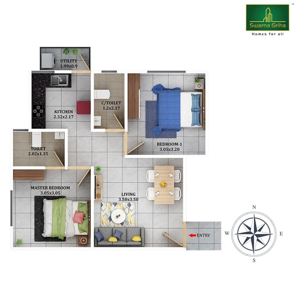 Floor plan of 2 BHK 510 Sq. Ft. Apartment in Felicity Adobe LLP Swarna Griha III, Bangalore