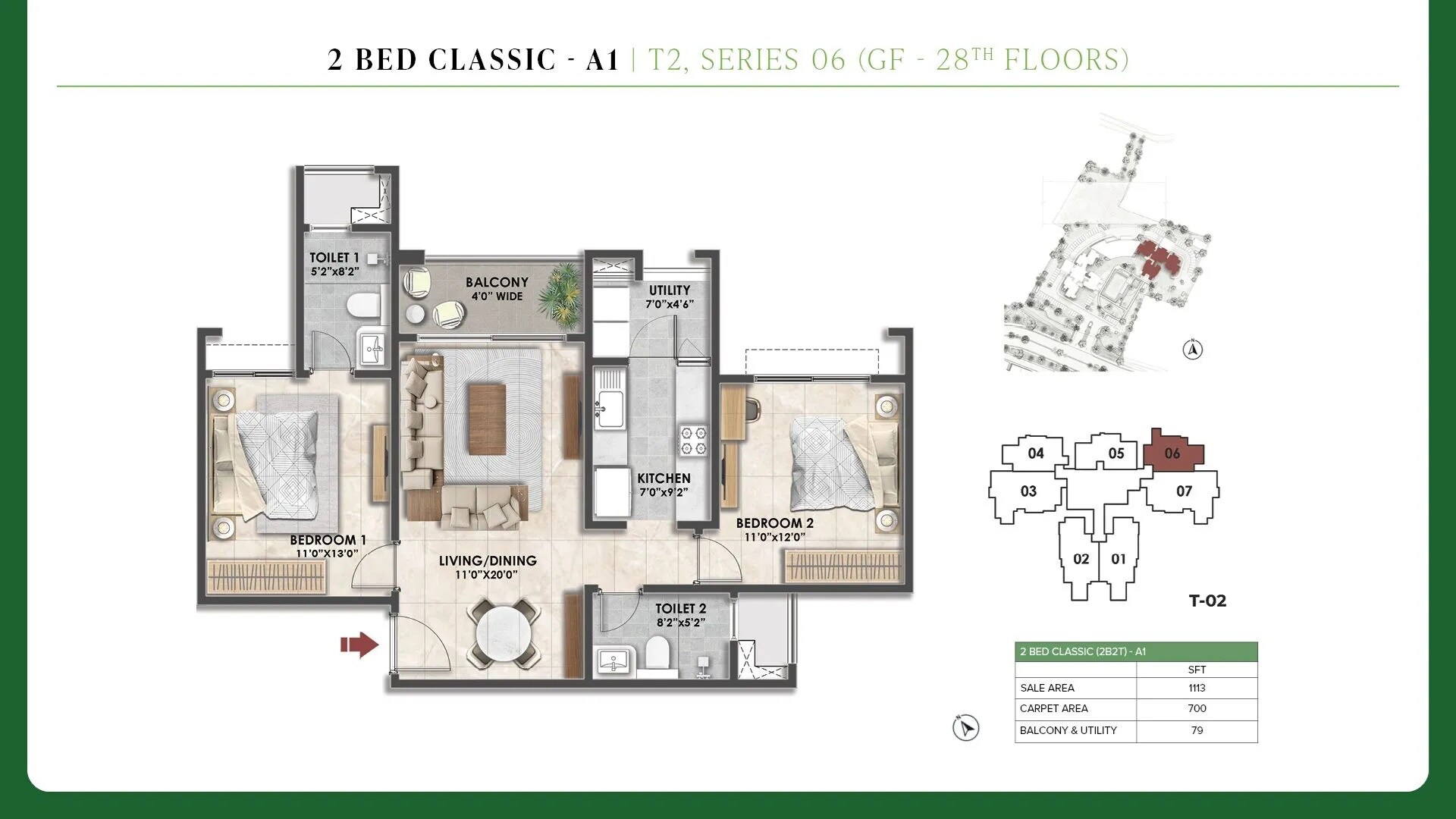 2 BHK 1113 Sq. Ft. Apartment