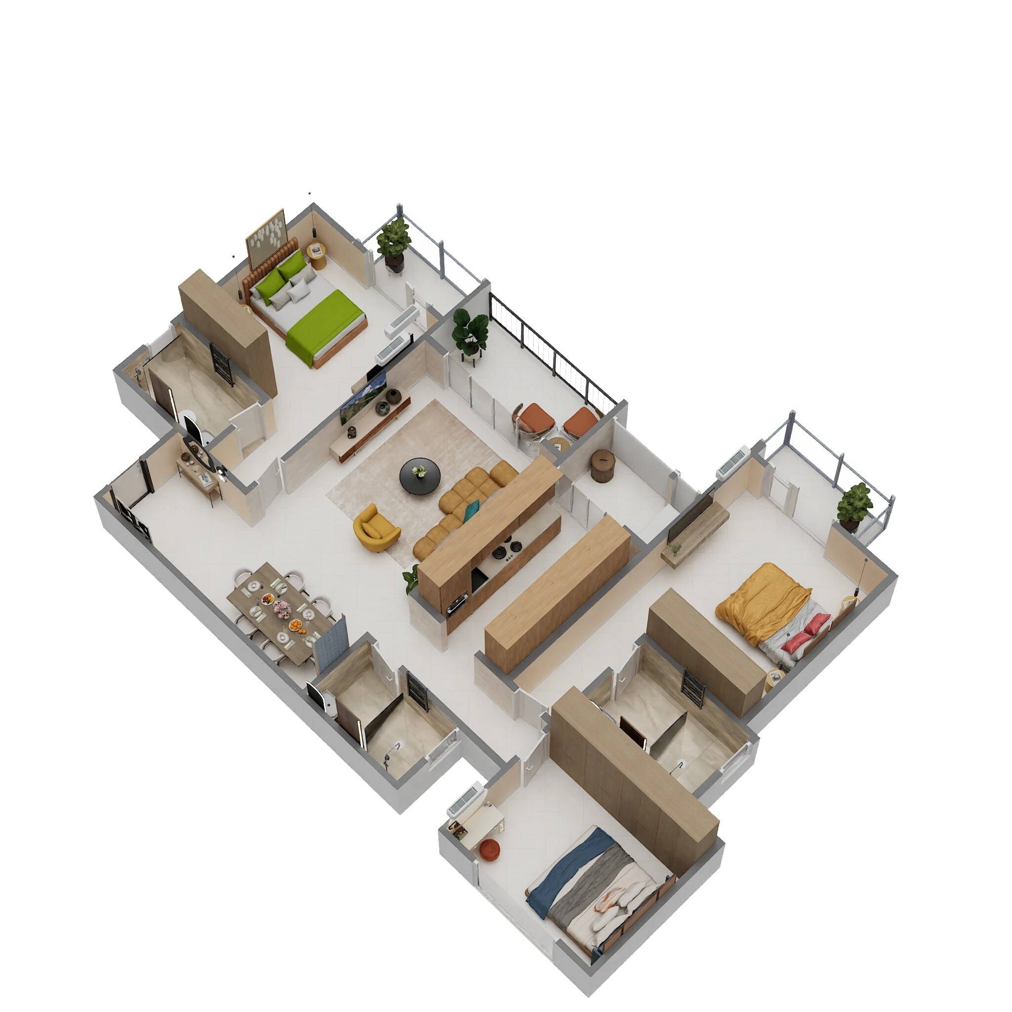 Floor plan of 3 BHK 1996 Sq. Ft. Apartment in Fernvale At The Prestige City, Bangalore