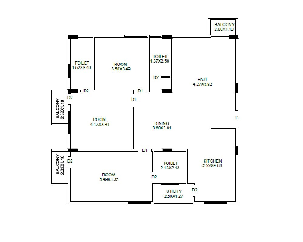 Floor plan of 3 BHK 1912 Sq. Ft. Apartment in First The Abode, Bangalore