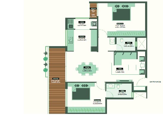 Floor plan of 2 BHK 1372 Sq. Ft. Apartment in The Formist TreeHouse, Bangalore