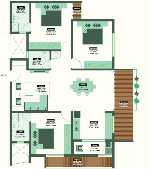 Floor plan of 3 BHK 1772 Sq. Ft. Apartment in The Formist TreeHouse, Bangalore
