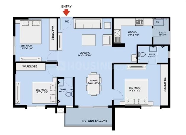 3 BHK 1300 Sq. Ft. Apartment