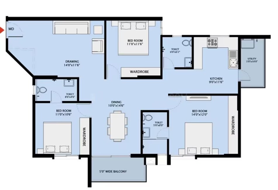 3 BHK 1630 Sq. Ft. Apartment