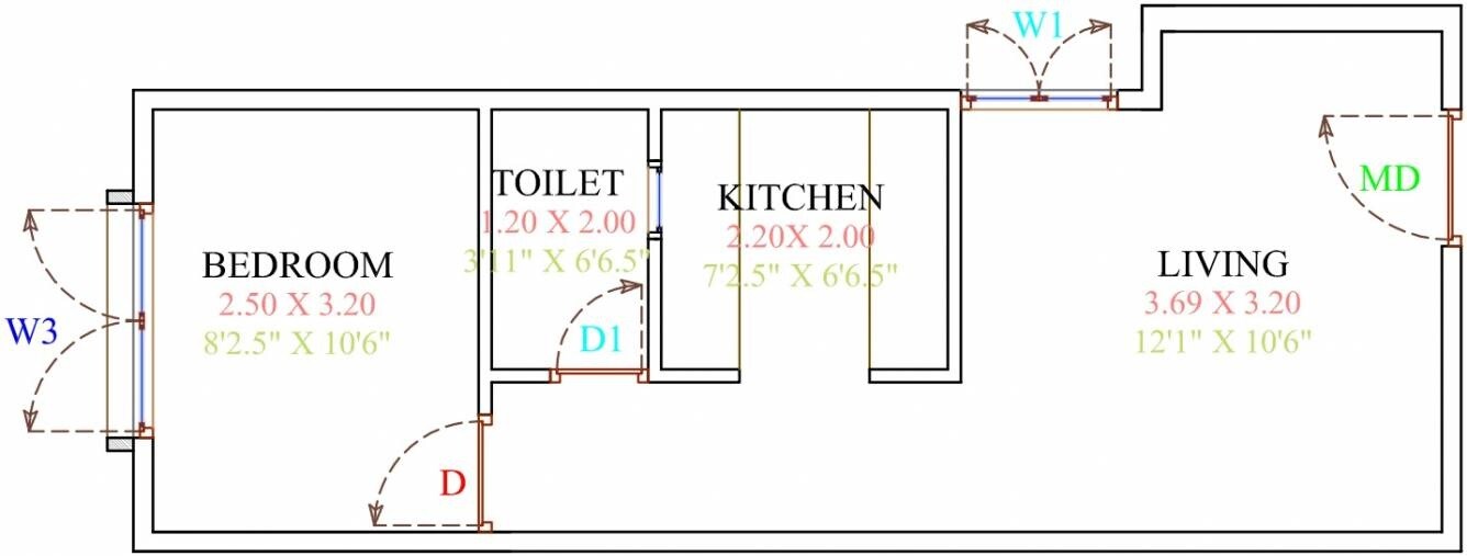 Floor plan of 1 BHK 450 Sq. Ft. Apartment in Fortuna Viva, Bangalore