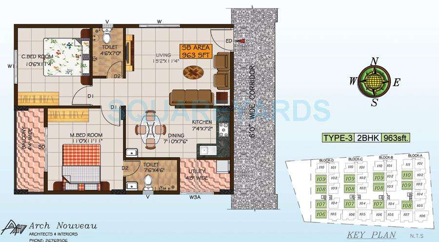 2 BHK 963 Sq. Ft. Apartment in Foyer City