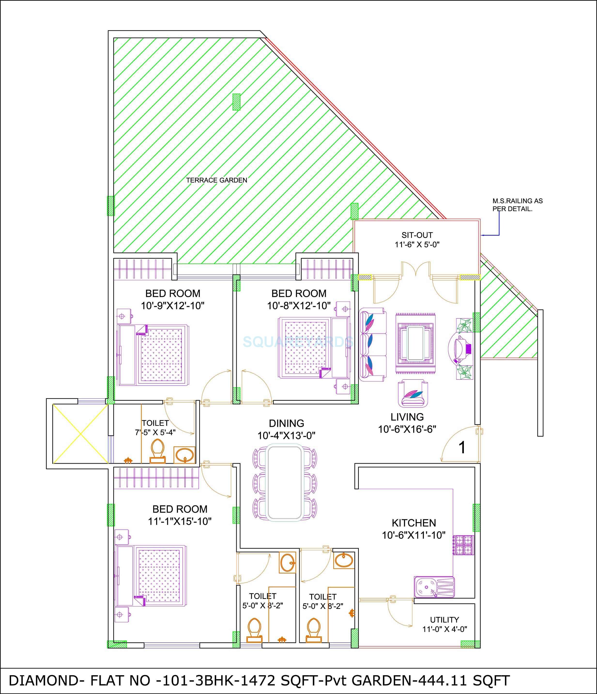 3 BHK 1472 Sq. Ft. Apartment