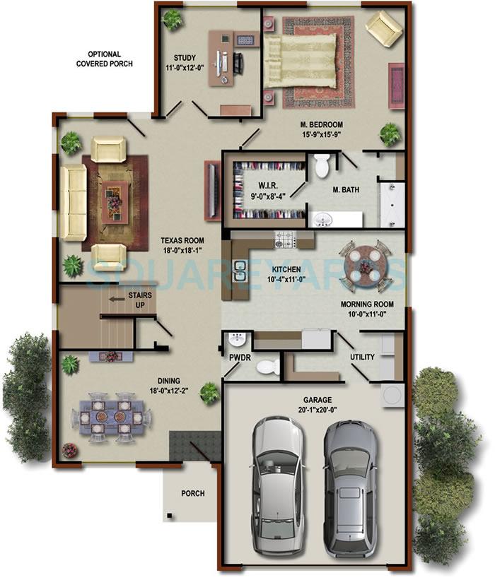 Floor plan of 3 BHK 2105 Sq. Ft. Apartment in Total Environment Freebird, Bangalore