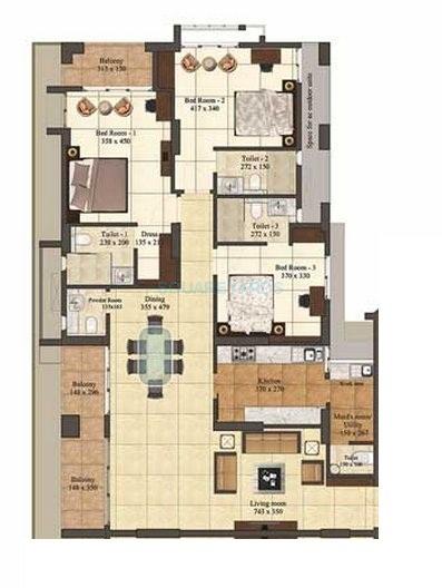 Floor plan of 3 BHK 2230 Sq. Ft. Apartment in Total Environment Freebird, Bangalore