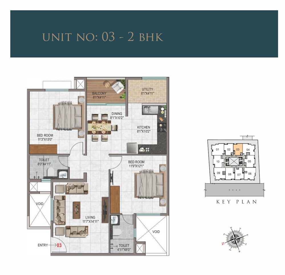 Floor plan of 2 BHK 1160 Sq. Ft. Apartment in Fusion 4 Oyster, Bangalore