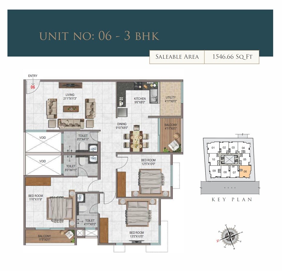 Floor plan of 2 BHK 1547 Sq. Ft. Apartment in Fusion 4 Oyster, Bangalore