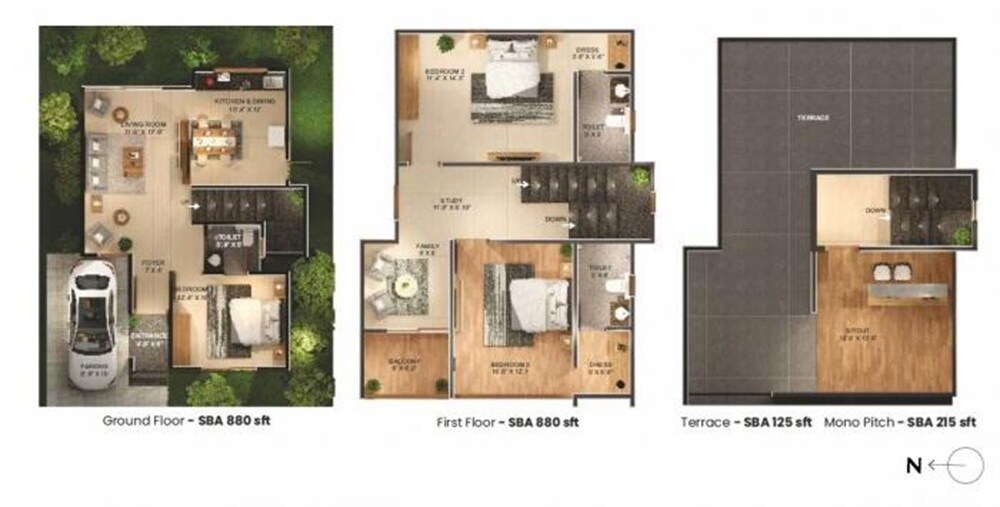Floor plan of 3 BHK 2100 Sq. Ft. Villa in Future Aviana, Bangalore