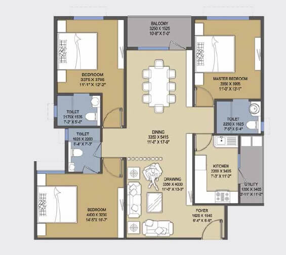 3 BHK 1547 Sq. Ft. Apartment