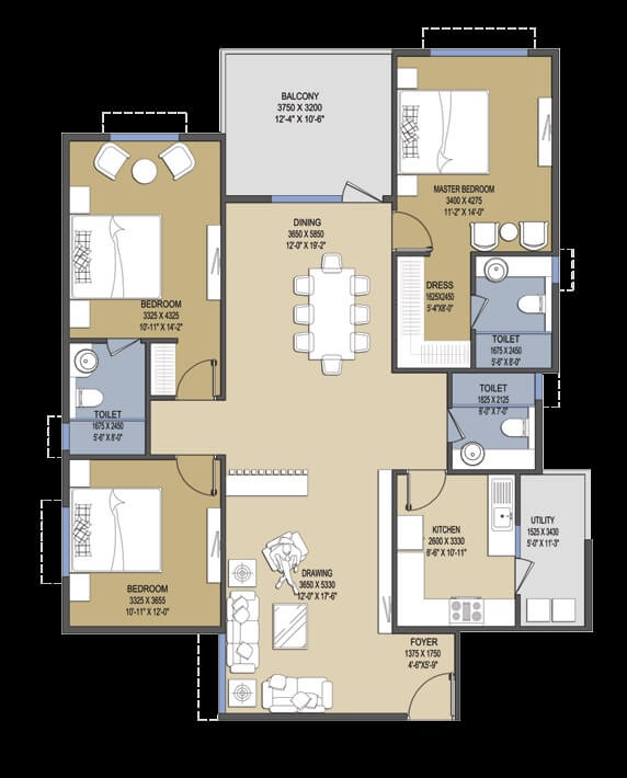 3 BHK 1905 Sq. Ft. Apartment