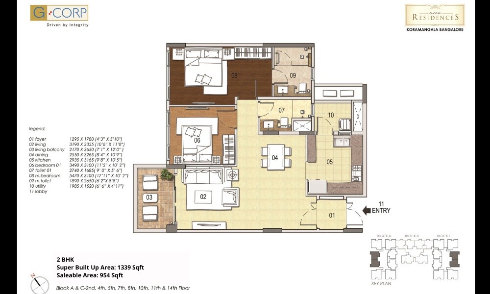 Floor plan of 2 BHK 1339 Sq. Ft. Apartment in G Corp Residency, Bangalore