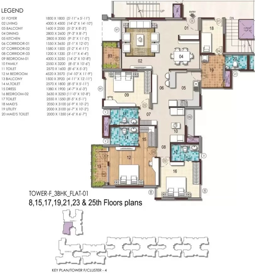 Floor plan of 3 BHK 1513 Sq. Ft. Apartment in G Corp The Icon, Bangalore
